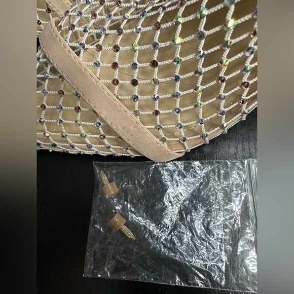 Femi Florence Stretch Mesh Rhinestone Sparkle Bootie Heels in Tan Nude Size 11 - Picture 10 of 17